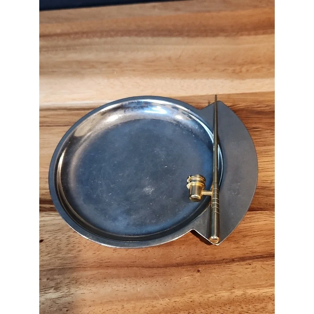 Vintage Coin Dish, Trinket Dish Ash Tray Metal Gold Fishing Pole Table Decor